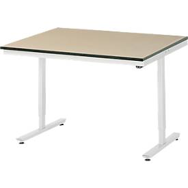 Rau Arbeitstisch Adlatus, elektrisch höhenverstellbar, 22 mm MDF-Platte, bis 150 kg, B 1250 x T 1000 x H 720-1120 mm, braun/lichtgrau