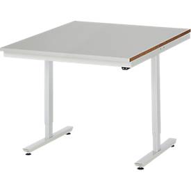 Rau Arbeitstisch Adlatus, elektrisch höhenverstellbar, 25 mm MDF-Platte, Edelstahlbelag, bis 150 kg, B 1000 x T 1000 x H 720-1120 mm, silber/lichtgrau