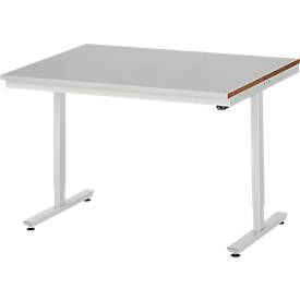 Rau Arbeitstisch Adlatus, elektrisch höhenverstellbar, 25 mm MDF-Platte, Edelstahlbelag, bis 150 kg, B 1250 x T 800 x H 720-1120 mm, silber/lichtgrau