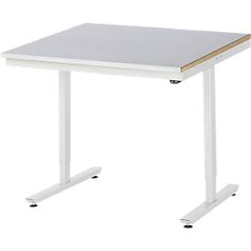 Rau Arbeitstisch Adlatus, elektrisch höhenverstellbar, 25 mm MDF-Platte, Stahlblechbelag, 150 kg, B 1000 x T 1000 x H 720-1120 mm, silber/lichtgrau