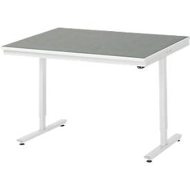 Rau Arbeitstisch Adlatus, elektrisch höhenverstellbar, 25 mm Spanplatte, Linoleumbelag, 150 kg, B 1250 x T 1000 x H 720-1120 mm, hellgrau/lichtgrau