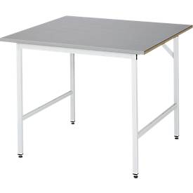 Rau Arbeitstisch Jerry, manuell höhenverstellbar, 25 mm MDF-Platte mit Edelstahlbelag, bis 300 kg, B 1000 x T 1000 x H 800-850 mm, silber/lichtgrau