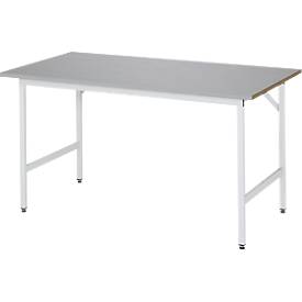 Rau Arbeitstisch Jerry, manuell höhenverstellbar, 25 mm MDF-Platte mit Edelstahlbelag, bis 300 kg, B 1500 x T 800 x H 800-850 mm, silber/lichtgrau