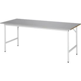 Rau Arbeitstisch Jerry, manuell höhenverstellbar, 25 mm MDF-Platte mit Edelstahlbelag, bis 300 kg, B 2000 x T 800 x H 800-850 mm, silber/lichtgrau