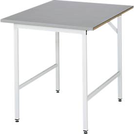 Rau Arbeitstisch Jerry, manuell höhenverstellbar, 25 mm MDF-Platte mit Edelstahlbelag, bis 300 kg, B 750 x T 1000 x H 800-850 mm, silber/lichtgrau