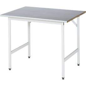 Rau Arbeitstisch Jerry, manuell höhenverstellbar, 25 mm MDF-Platte mit Stahlblechbelag, bis 300 kg, B 1000 x T 1000 x H 800-850 mm, silber/lichtgrau