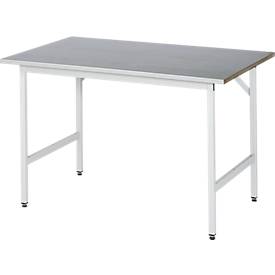 Rau Arbeitstisch Jerry, manuell höhenverstellbar, 25 mm MDF-Platte mit Stahlblechbelag, bis 300 kg, B 1250 x T 800 x H 800-850 mm, silber/lichtgrau
