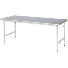 Rau Arbeitstisch Jerry, manuell höhenverstellbar, 25 mm MDF-Platte mit Stahlblechbelag, bis 300 kg, B 2000 x T 800 x H 800-850 mm, silber/lichtgrau