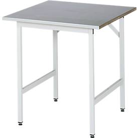 Rau Arbeitstisch Jerry, manuell höhenverstellbar, 25 mm MDF-Platte mit Stahlblechbelag, bis 300 kg, B 750 x T 800 x H 800-850 mm, silber/lichtgrau