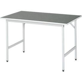 Rau Arbeitstisch Jerry, manuell höhenverstellbar, 25 mm Spanplatte mit Linoleumbelag, bis 300 kg, B 1250 x T 800 x H 800-850 mm, hellgrau/lichtgrau