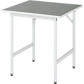 Rau Arbeitstisch Jerry, manuell höhenverstellbar, 25 mm Spanplatte mit Linoleumbelag, bis 300 kg, B 750 x T 800 x H 800-850 mm, hellgrau/lichtgrau