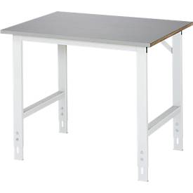 Rau Arbeitstisch Tom, manuell höhenverstellbar, 25 mm MDF-Platte mit Edelstahlbelag, bis 500 kg, B 1000 x T 800 x H 760-1080 mm, silber/lichtgrau