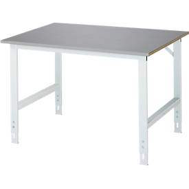 Rau Arbeitstisch Tom, manuell höhenverstellbar, 25 mm MDF-Platte mit Edelstahlbelag, bis 500 kg, B 1250 x T 1000 x H 760-1080 mm, silber/lichtgrau