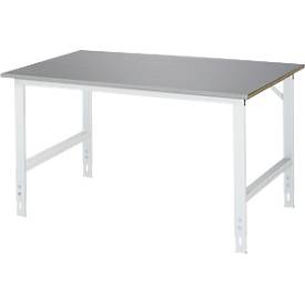 Rau Arbeitstisch Tom, manuell höhenverstellbar, 25 mm MDF-Platte mit Edelstahlbelag, bis 500 kg, B 1500 x T 1000 x H 760-1080 mm, silber/lichtgrau