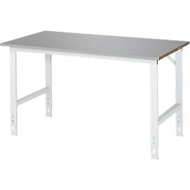 Rau Arbeitstisch Tom, manuell höhenverstellbar, 25 mm MDF-Platte mit Edelstahlbelag, bis 500 kg, B 1500 x T 800 x H 760-1080 mm, silber/lichtgrau