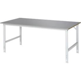 Rau Arbeitstisch Tom, manuell höhenverstellbar, 25 mm MDF-Platte mit Edelstahlbelag, bis 500 kg, B 2000 x T 1000 x H 760-1080 mm, silber/lichtgrau