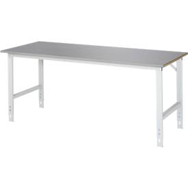 Rau Arbeitstisch Tom, manuell höhenverstellbar, 25 mm MDF-Platte mit Edelstahlbelag, bis 500 kg, B 2000 x T 800 x H 760-1080 mm, silber/lichtgrau