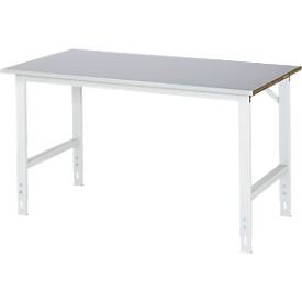 Rau Arbeitstisch Tom, manuell höhenverstellbar, 25 mm MDF-Platte mit Stahlblechbelag, bis 500 kg, B 1500 x T 800 x H 760-1080 mm, silber/lichtgrau