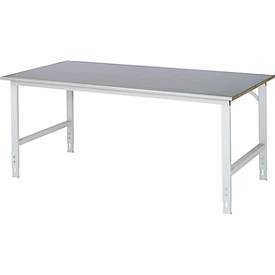 Rau Arbeitstisch Tom, manuell höhenverstellbar, 25 mm MDF-Platte mit Stahlblechbelag, bis 500 kg, B 2000 x T 1000 x H 760-1080 mm, silber/lichtgrau