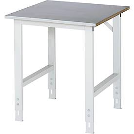 Rau Arbeitstisch Tom, manuell höhenverstellbar, 25 mm MDF-Platte mit Stahlblechbelag, bis 500 kg, B 750 x T 800 x H 760-1080 mm, silber/lichtgrau