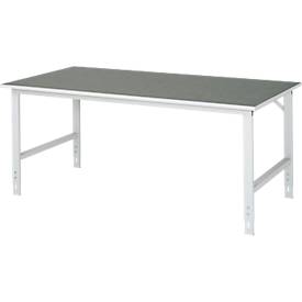 Rau Arbeitstisch Tom, manuell höhenverstellbar, 25 mm Spanplatte mit Linoleumbelag, bis 500 kg, B 2000 x T 1000 x H 760-1080 mm, hellgrau/lichtgrau