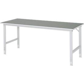 Rau Arbeitstisch Tom, manuell höhenverstellbar, 25 mm Spanplatte mit Linoleumbelag, bis 500 kg, B 2000 x T 800 x H 760-1080 mm, hellgrau/lichtgrau
