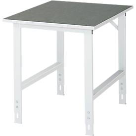 Rau Arbeitstisch Tom, manuell höhenverstellbar, 25 mm Spanplatte mit Linoleumbelag, bis 500 kg, B 750 x T 1000 x H 760-1080 mm, hellgrau/lichtgrau