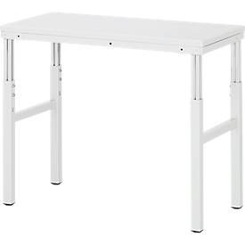 Rau Basistisch Serie E, manuell höhenverstellbar, 22 mm Spanplatte mit Melaminbelag, bis 450 kg, B 1200 x T 500 x H 650-1000 mm, lichtgrau