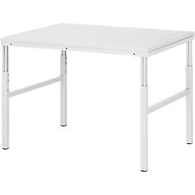 Rau Basistisch Serie E, manuell höhenverstellbar, 22 mm Spanplatte mit Melaminbelag, bis 450 kg, B 1200 x T 700 x H 650-1000 mm, lichtgrau