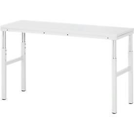 Rau Basistisch Serie E, manuell höhenverstellbar, 22 mm Spanplatte mit Melaminbelag, bis 450 kg, B 1500 x T 700 x H 650-1000 mm, lichtgrau