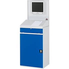 Rau Computerschrank 61, stationär, separat nutzbares Tastatur-/Flügeltürfach, bis 200 kg, B 650 x T 520 x H 1770 mm, Stahlblech, lichtgrau/enzianblau