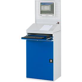 Rau Computerschrank 61, stationär, separat nutzbares Tastatur-/Flügeltürfach, bis 200 kg, B 650 x T 520 x H 1770 mm, Stahlblech, lichtgrau/enzianblau
