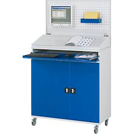 Rau Computerschrank 61T, mobil, separat nutzbares Tastatur-/Flügeltürfach, bis 200 kg, B 1100 x T 520 x H 1895 mm, Stahlblech, lichtgrau/enzianblau