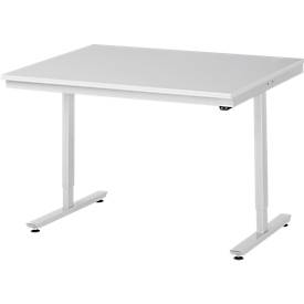 Rau ESD-Arbeitstisch Adlatus, elektrisch höhenverstellbar, 28 mm Spanplatte mit Melaminbelag, bis 150 kg, B 1250 x T 1000 x H 720-1120 mm, lichtgrau