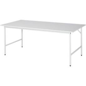 Rau ESD-Arbeitstisch Jerry, manuell höhenverstellbar, 28 mm Spanplatte mit Melaminbelag, bis 300 kg, B 2000 x T 1000 x H 800-850 mm, lichtgrau