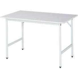Rau ESD-Arbeitstisch Jerry, manuell höhenverstellbar, 28 mm Spanplatte mit Melaminbelag, bis 300 kg, B 2000 x T 800 x H 800-850 mm, lichtgrau