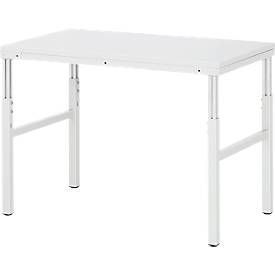 Rau ESD-Basistisch Serie E, manuell höhenverstellbar, 28 mm Spanplatte mit Melaminbelag, bis 450 kg, B 1200 x T 700 x H 650-1000 mm, lichtgrau