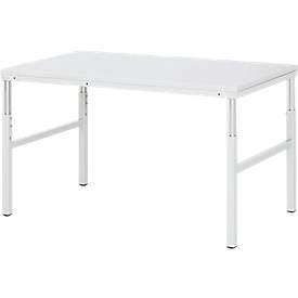 Rau ESD-Basistisch Serie E, manuell höhenverstellbar, 28 mm Spanplatte mit Melaminbelag, bis 450 kg, B 1200 x T 900 x H 650-1000 mm, lichtgrau