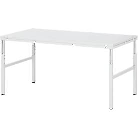 Rau ESD-Basistisch Serie E, manuell höhenverstellbar, 28 mm Spanplatte mit Melaminbelag, bis 450 kg, B 1500 x T 900 x H 650-1000 mm, lichtgrau