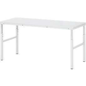 Rau ESD-Basistisch Serie E, manuell höhenverstellbar, 28 mm Spanplatte mit Melaminbelag, bis 450 kg, B 1800 x T 500 x H 650-1000 mm, lichtgrau