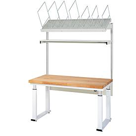 Rau Packtischsystem 01 Werbank-Serie adlatus 600, B 1500 x T 900 x H 740-1140 mm, Buche-Massivholzplatte, bis 600 kg