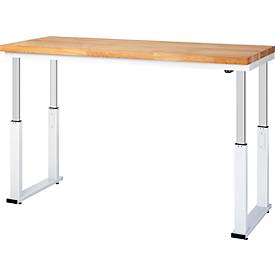 Rau Packtischsystem 01 Werbank-Serie adlatus 600, B 1500 x T 900 x H 740-1140 mm, Buche-Massivholzplatte, bis 600 kg