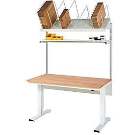Rau Packtischsystem 01 Werktisch-Serie adlatus 300, B 1500 x T 800 x H 720-1120 mm, Buche-Massivholzplatte, bis 300 kg