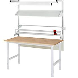 Rau Packtischsystem 02 Arbeitstisch-Serie Tom, B 1500 x T 800 x H 760-1080 mm, Buche-Massivholzplatte, bis 500 kg