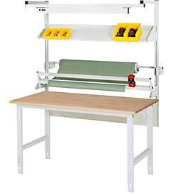 Rau Packtischsystem 02 Arbeitstisch-Serie Tom, B 2000 x T 800 x H 760-1080 mm, Buche-Massivholzplatte, bis 500 kg