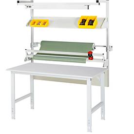 Rau Packtischsystem 02 Arbeitstisch-Serie Tom, B 2000 x T 800 x H 760-1080 mm, Melamin-Platte, bis 500 kg