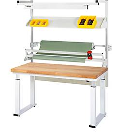 Rau Packtischsystem 02 Werbank-Serie adlatus 600, B 1500 x T 700 x H 740-1140 mm, Buche-Massivholzplatte, bis 600 kg