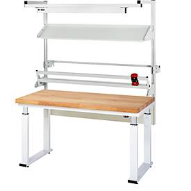 Rau Packtischsystem 02 Werbank-Serie adlatus 600, B 2000 x T 900 x H 740-1140 mm, Buche-Massivholzplatte, bis 600 kg