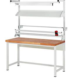 Rau Packtischsystem 02 Werkbank-Serie 8000, B 1500 x T 700 x H 840-1040 mm, Buche-Massivholzplatte, bis 1250 kg