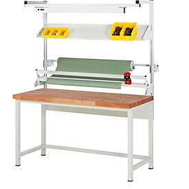 Rau Packtischsystem 02 Werkbank-Serie 8000, B 1500 x T 900 x H 840-1040 mm, Buche-Massivholzplatte, bis 1250 kg